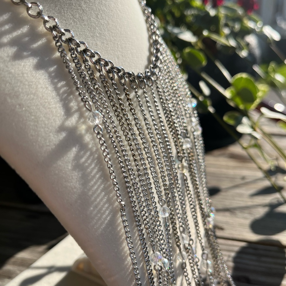 Crystal & chain necklace, fabulous feel and well made. Total length about 18”.